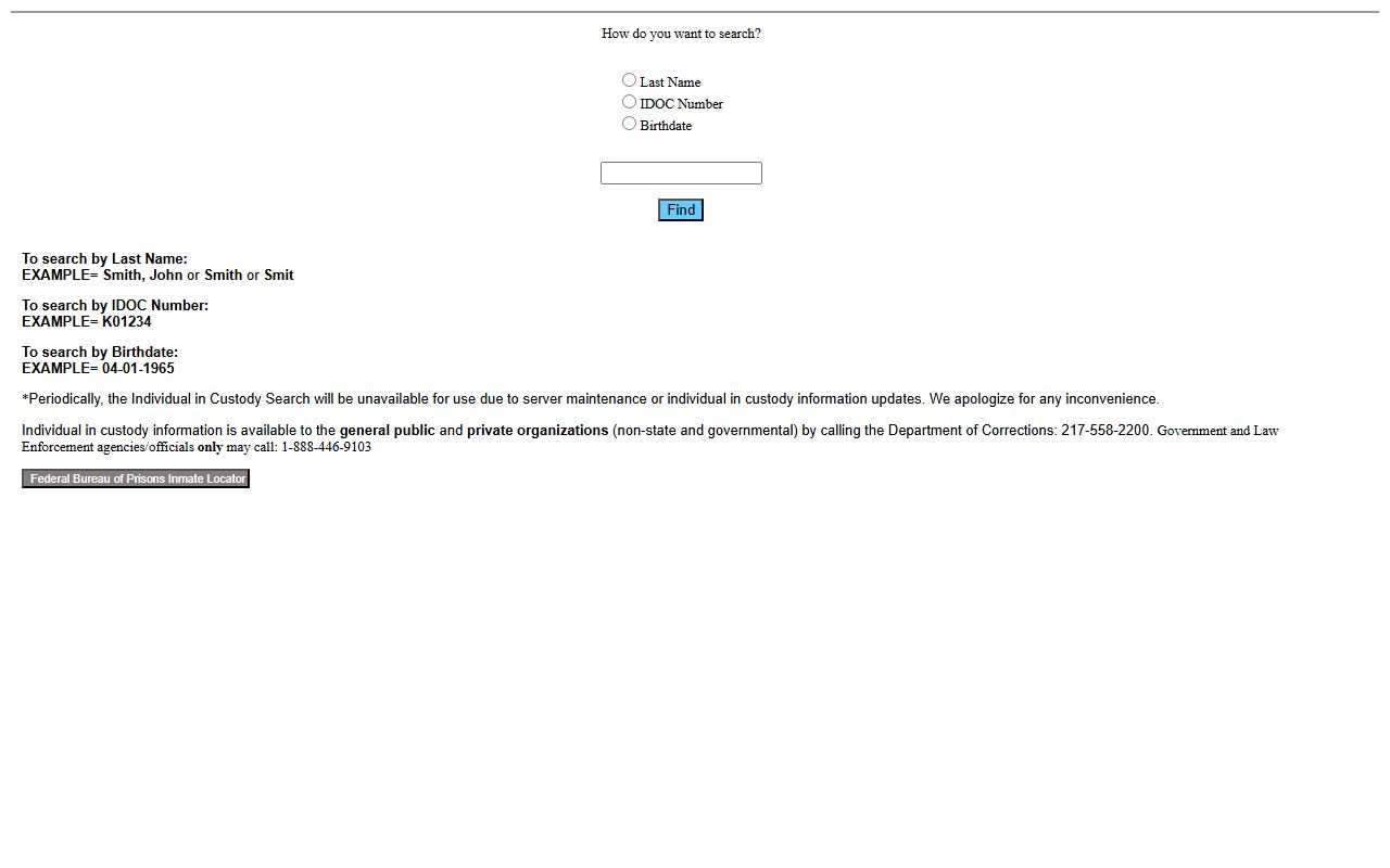 Illinois IDOC search form for Wayne County inmate population transfers
