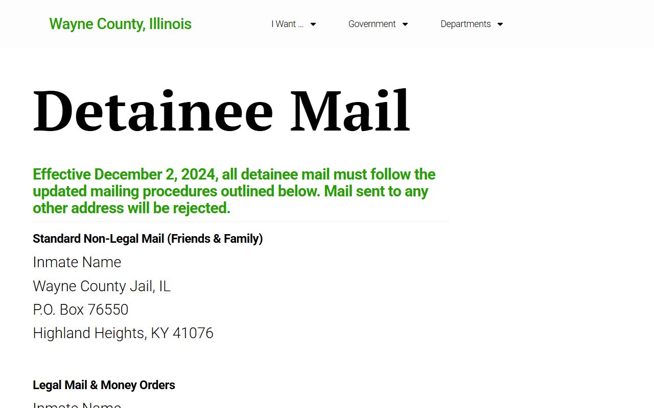 Wayne County Jail mail rules for detainees