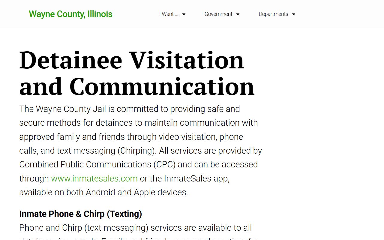 Wayne County Jail visitation rules for inmate population services